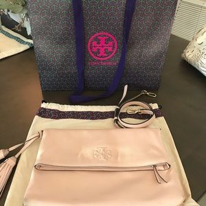 Tory Burch Thea Fold-over Crossbody/Clutch Pale Pink
